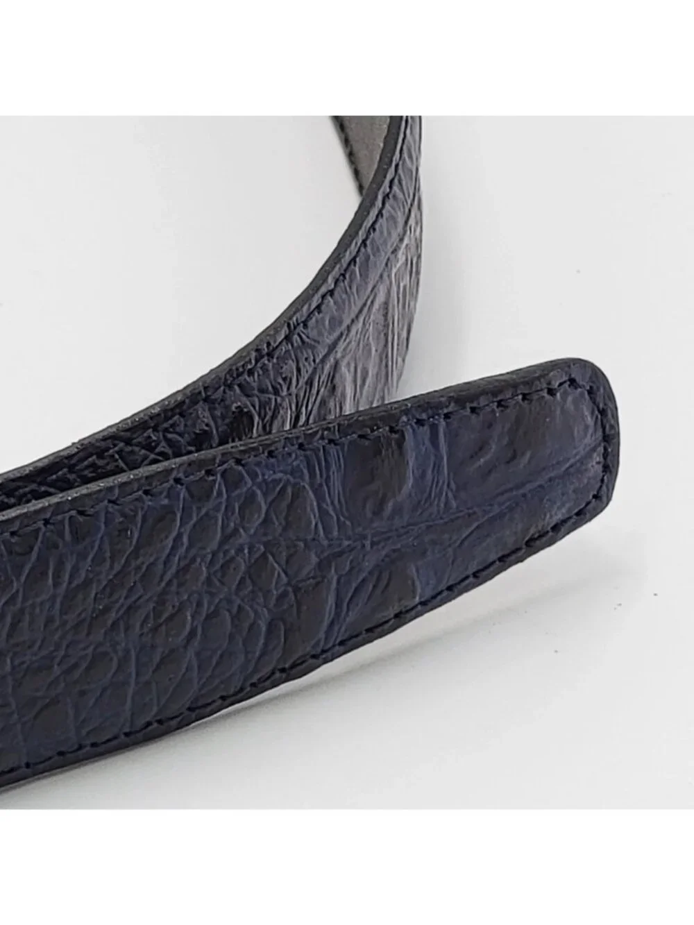 Vtg Giorgio Brutini Genuine Navy Blue Leather Belt With Embossed Texture & Silve